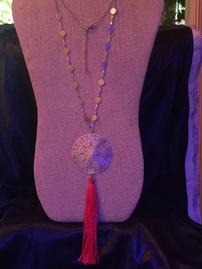 Silver medallion tassle necklace 202//269